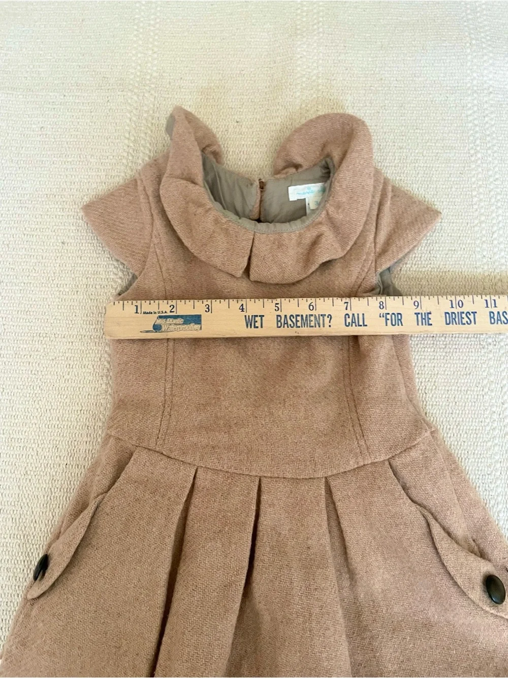 Marie Chantal 100% Wool Dress Cap Sleeves Pleated Girls Sz 3 Tan Brown Romania